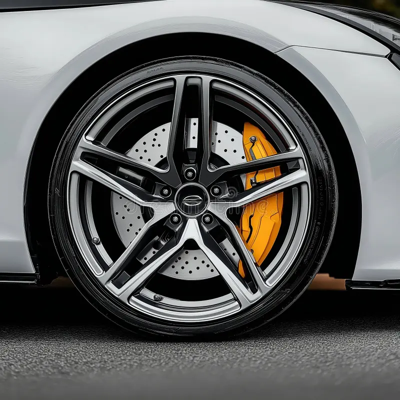 close up sporty car wheel high performance brake caliper focused view s featuring sleek design modern 346552682