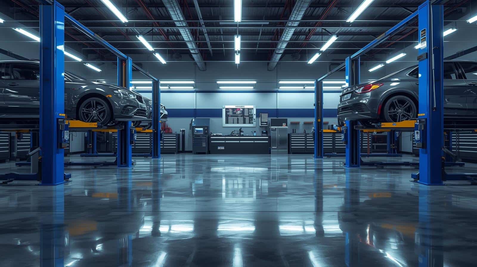 crea una imagen de un taller automotriz moderno para publicar en un sitio web de ancho completo 1920